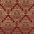 Cleopatra Chenille Upholstery Fabric - Ruby Red Gold Damask Print, 56" Width (1 Yard)