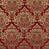 Cleopatra Chenille Upholstery Fabric - Ruby Red Gold Damask Print, 56" Width (1 Yard)