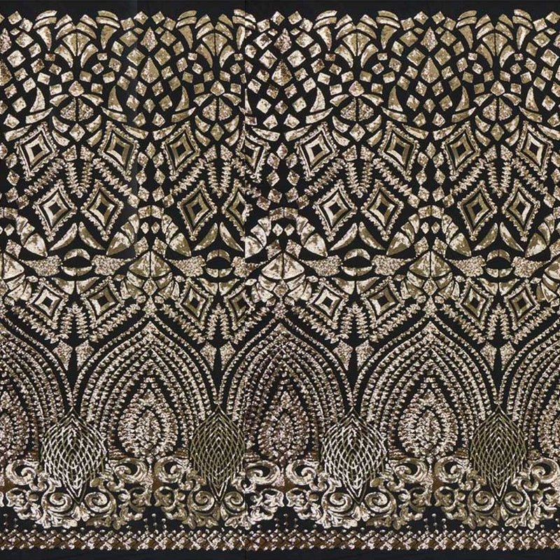 Cleopatra Stretch Mesh Sequin Fabric - Black/Gold, Black/Silver, Tan/Gold, Tan/Rose Gold, 54" Width (1 Yard)
