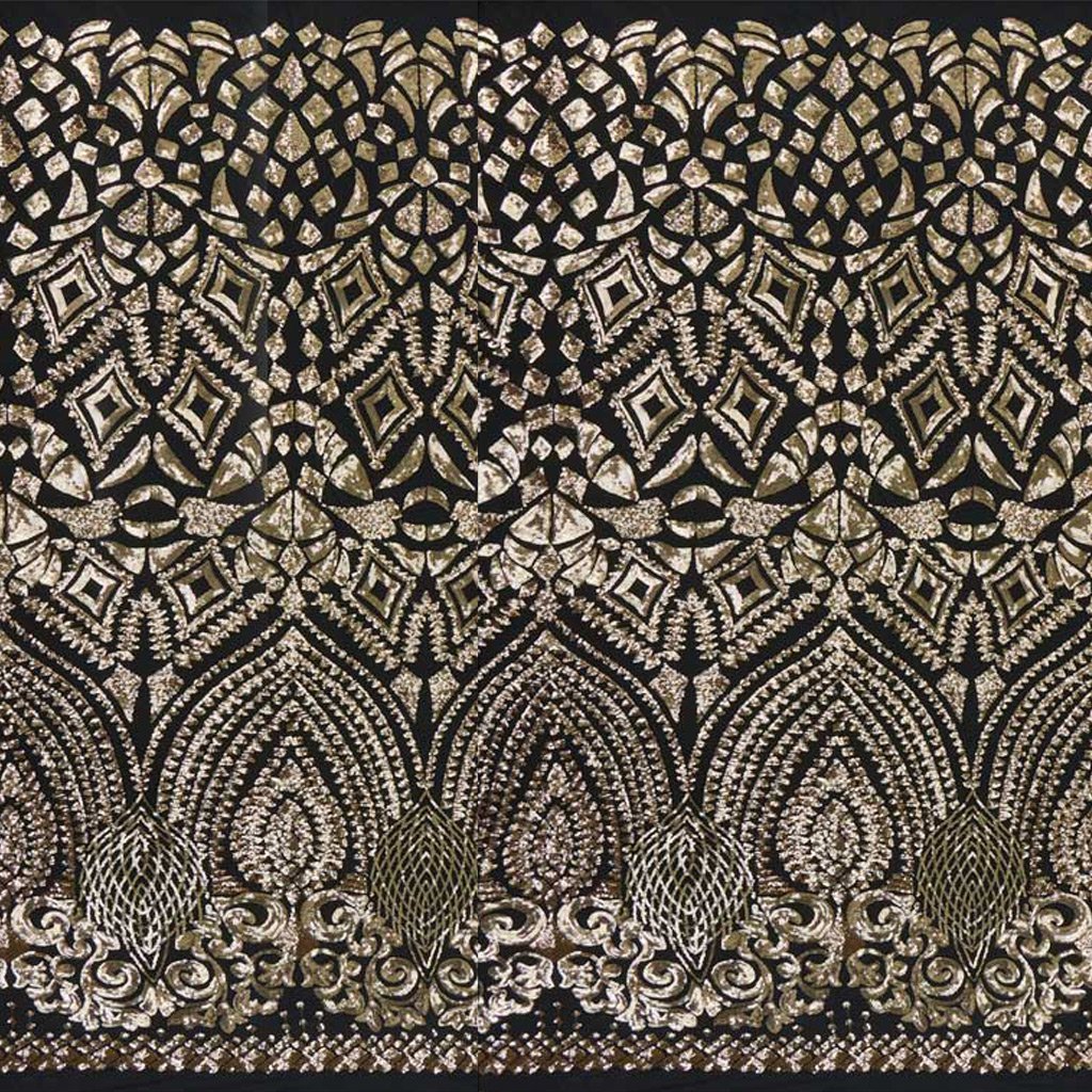 Cleopatra Stretch Mesh Sequin Fabric - Black/Gold, Black/Silver, Tan/Gold, Tan/Rose Gold, 54" Width (1 Yard)