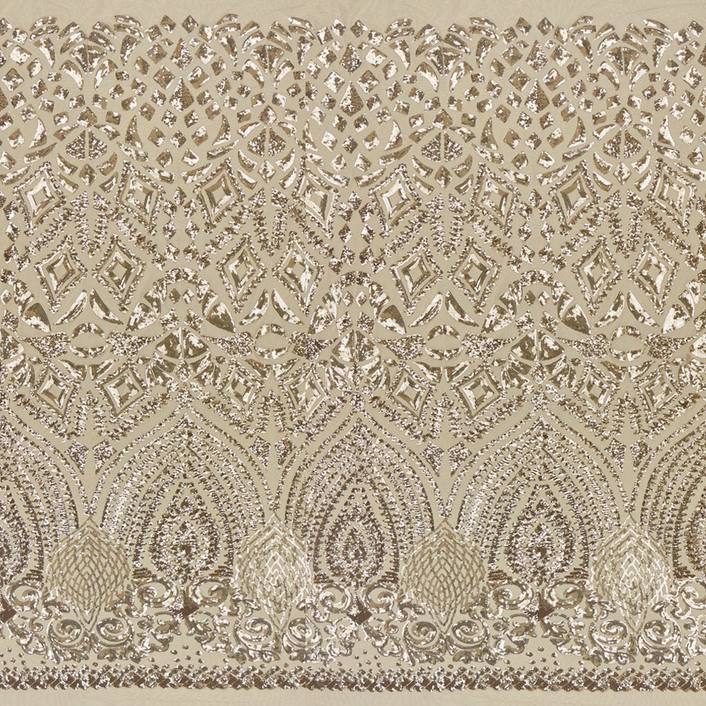 Cleopatra Stretch Mesh Sequin Fabric - Black/Gold, Black/Silver, Tan/Gold, Tan/Rose Gold, 54" Width (1 Yard)