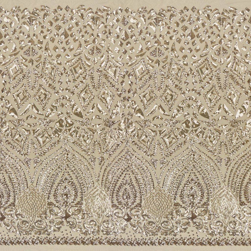 Cleopatra Stretch Mesh Sequin Fabric - Black/Gold, Black/Silver, Tan/Gold, Tan/Rose Gold, 54" Width (1 Yard)