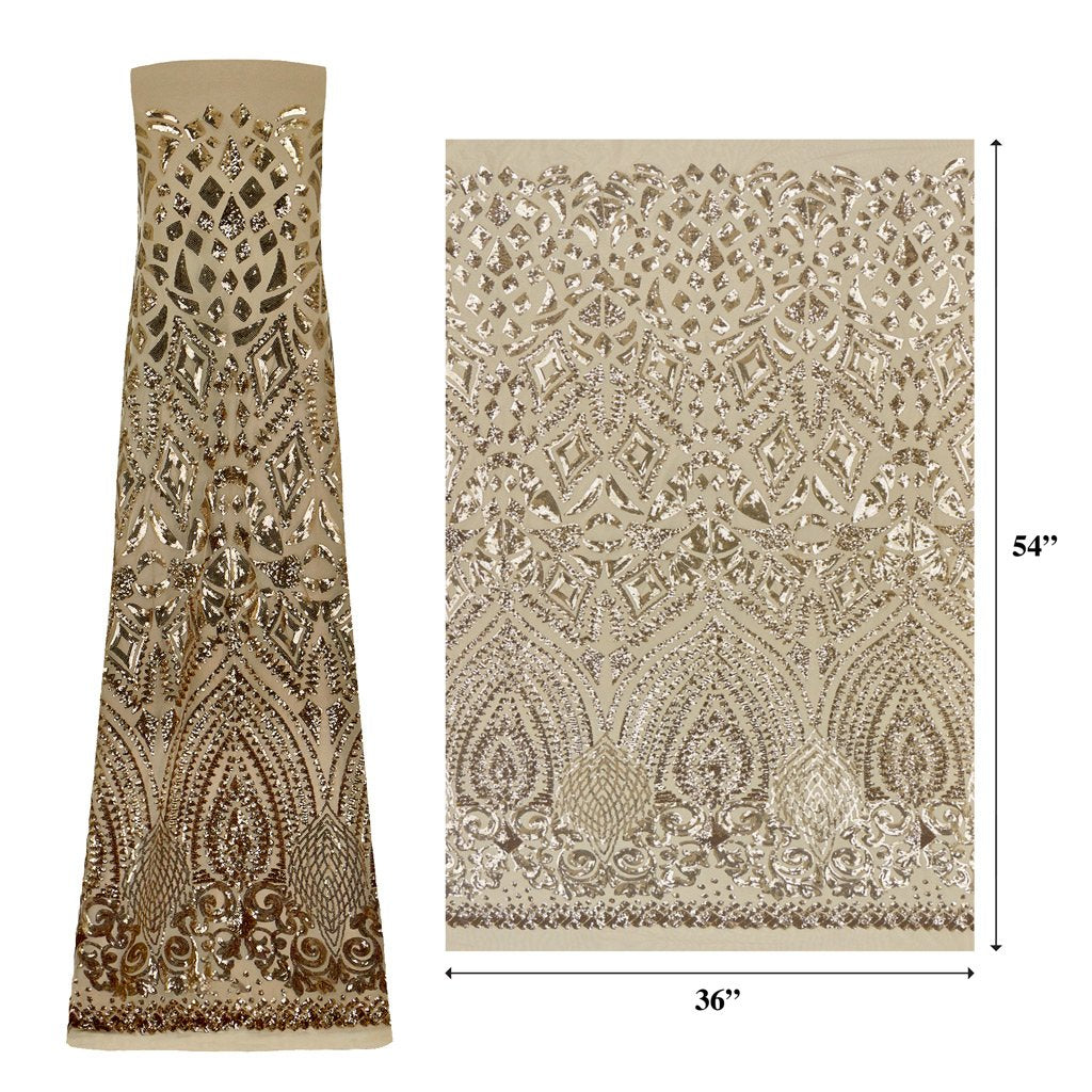 Cleopatra Stretch Mesh Sequin Fabric - Black/Gold, Black/Silver, Tan/Gold, Tan/Rose Gold, 54" Width (1 Yard)