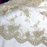 Corded Bridal Lace Fabric - Embroidered Polyester Net Mesh, 56" Width (1 Yard)