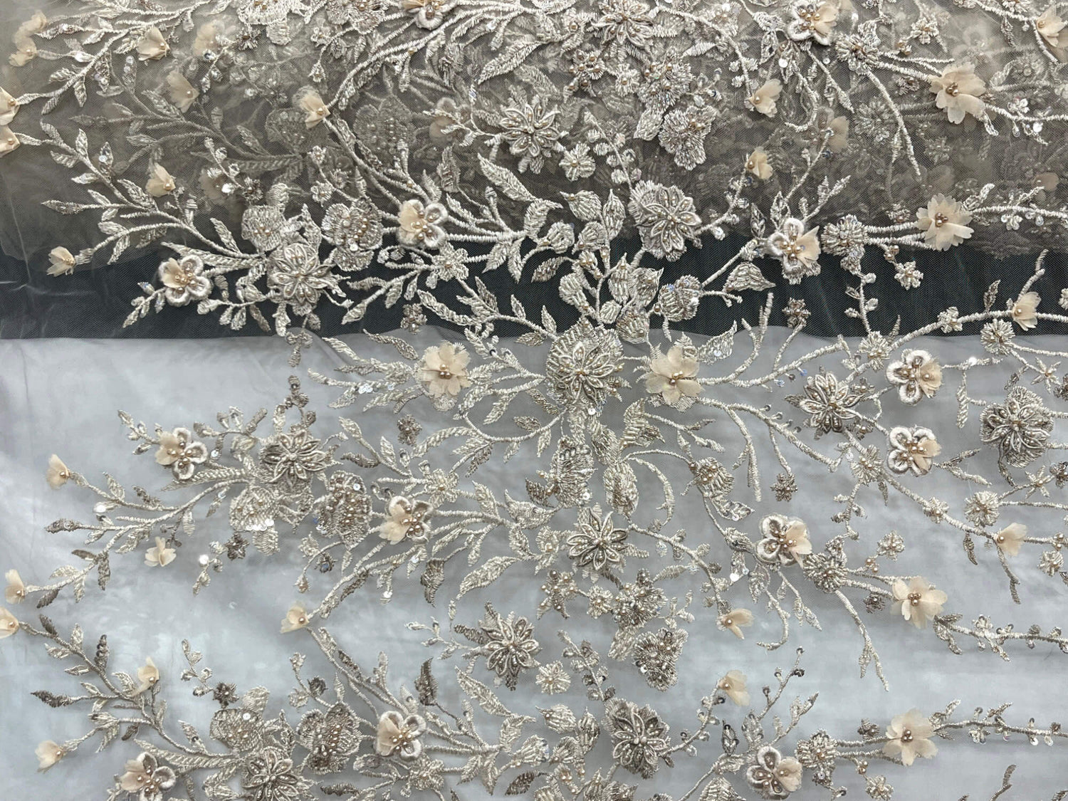 Beaded 3D Floral Lace Fabric