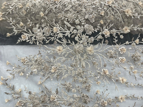 Beaded 3D Floral Lace Fabric