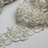 Beaded Corded Lace Trim Ivory Silver