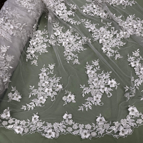 3D Beaded Floral Lace Mesh Fabric