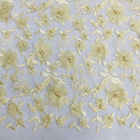 Beaded 3D Floral Lace Fabric