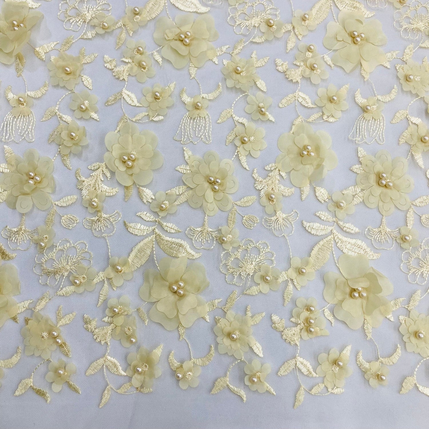 Beaded 3D Floral Lace Fabric 49"