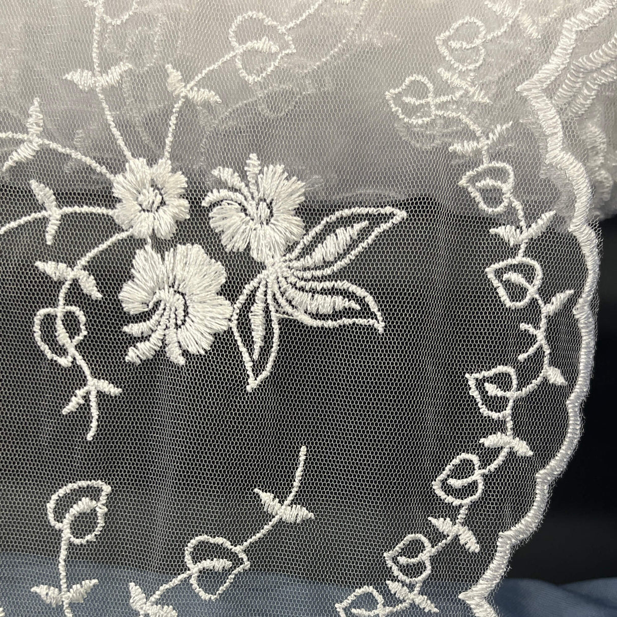 Floral Embroidered Lace Fabric White