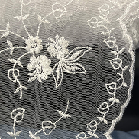 Floral Embroidered Lace Fabric White