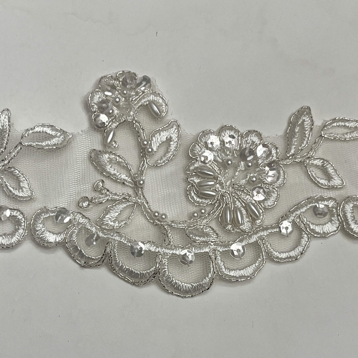Beaded Corded Lace Trim Ivory