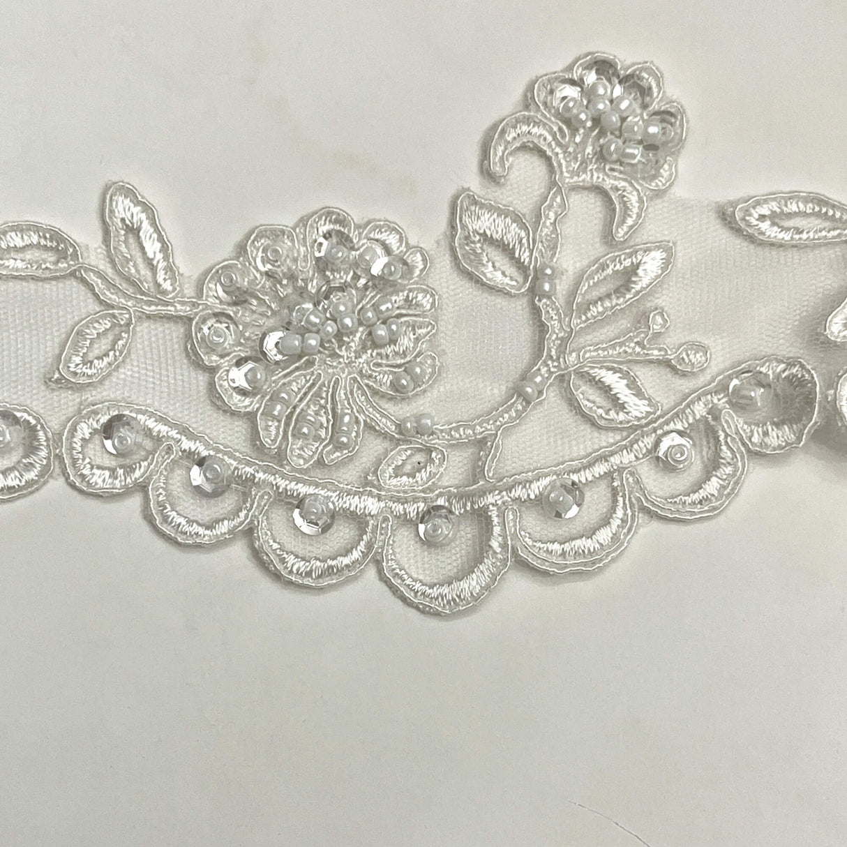 Beaded Corded Lace Trim Ivory
