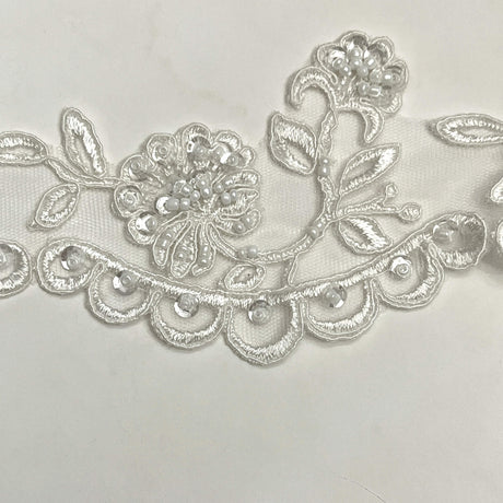 Beaded Corded Lace Trim Ivory