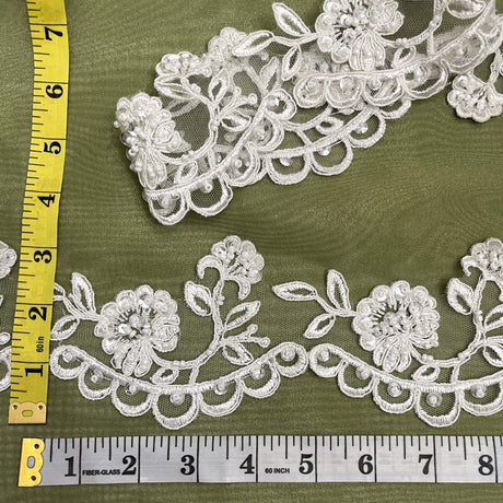 Beaded Corded Lace Trim Ivory