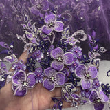 3D Beaded Floral Lace Mesh Fabric