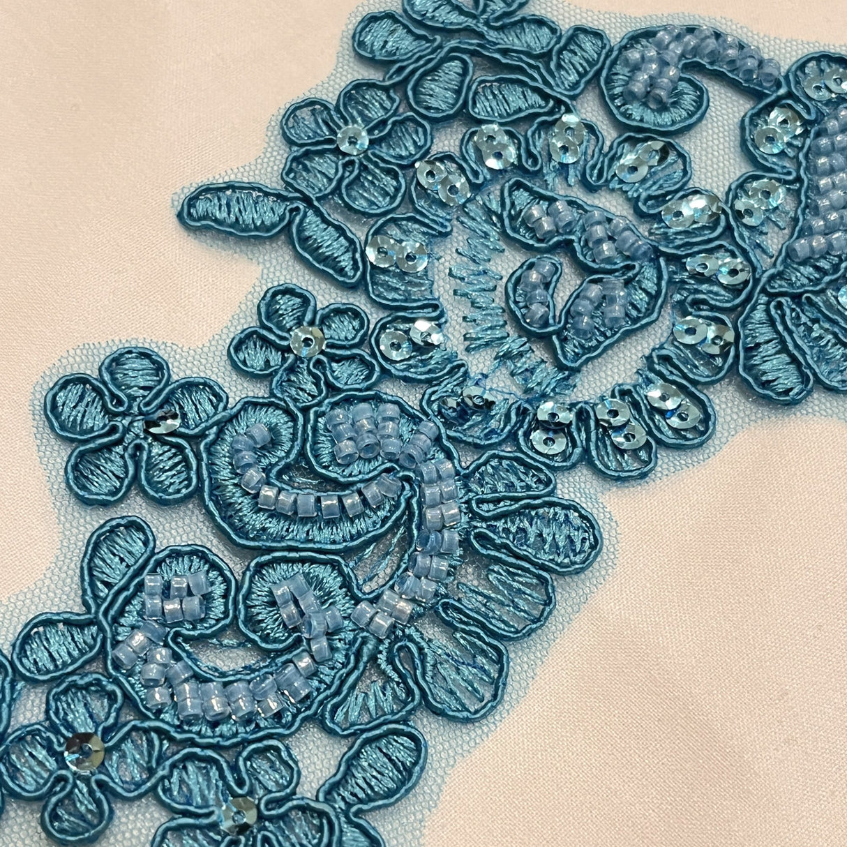 Beaded Corded Floral Lace Applique Pair