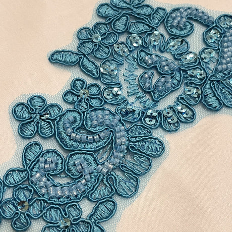 Beaded Corded Floral Lace Applique Pair
