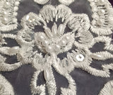 Beaded Lace Medallion Applique Polyester Organza Fabric - Beaded Embroidered Medallion, White/Pink, 14" X 5.5" (1 Piece)
