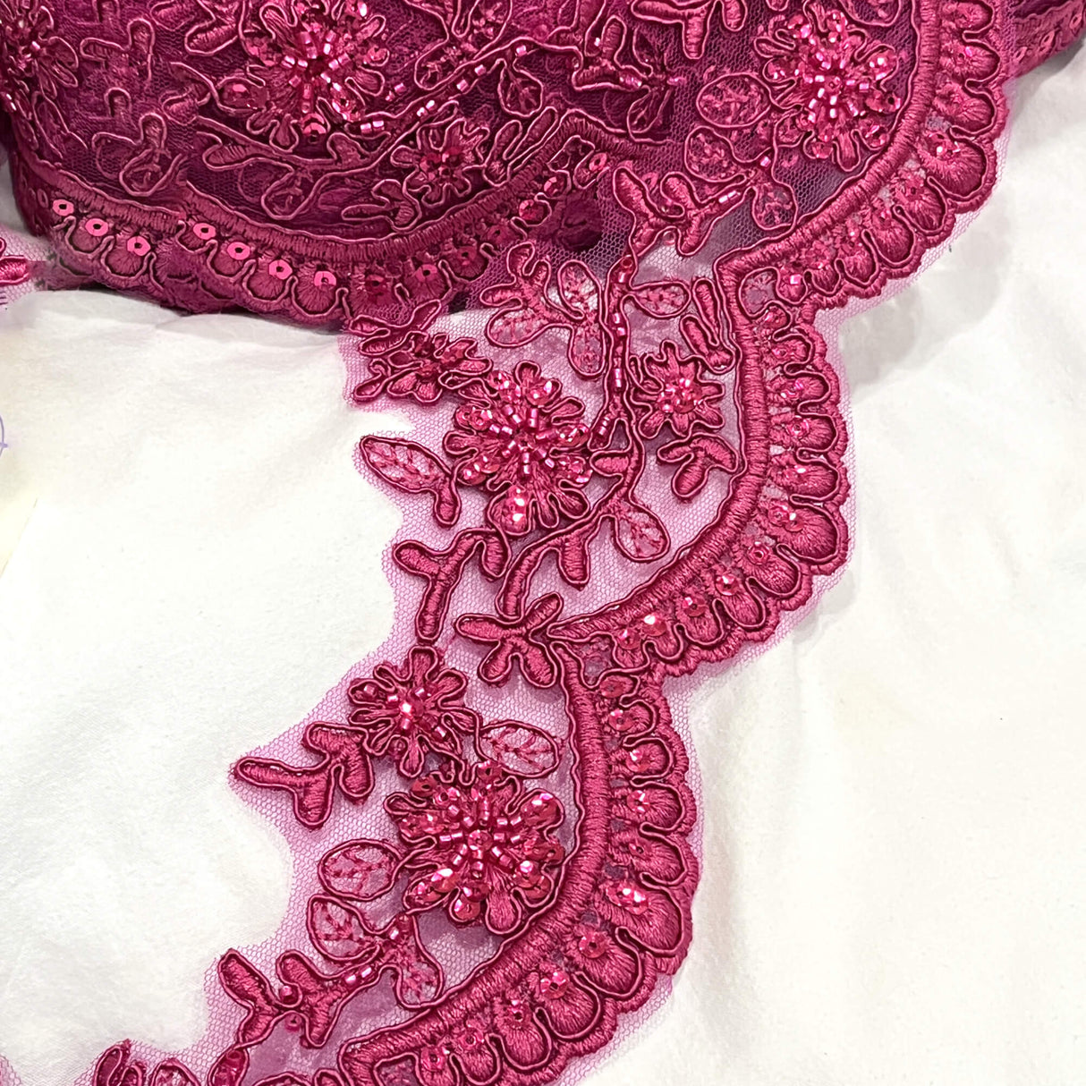 Embroidered Floral Beaded Lace Trim