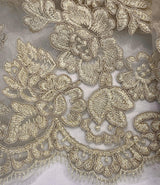 Corded Bridal Lace Fabric on Polyester Net Mesh