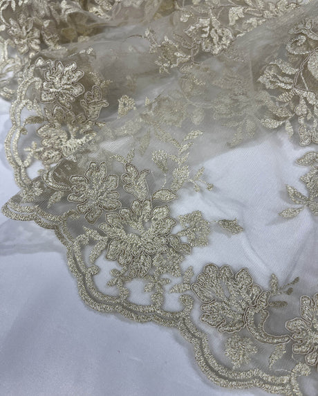 Corded Floral Lace Fabric Ivory