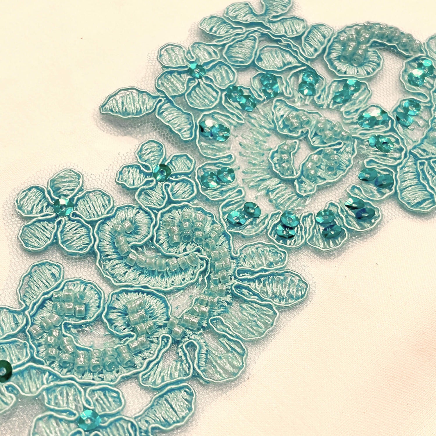 Beaded Corded Floral Lace Applique Pair