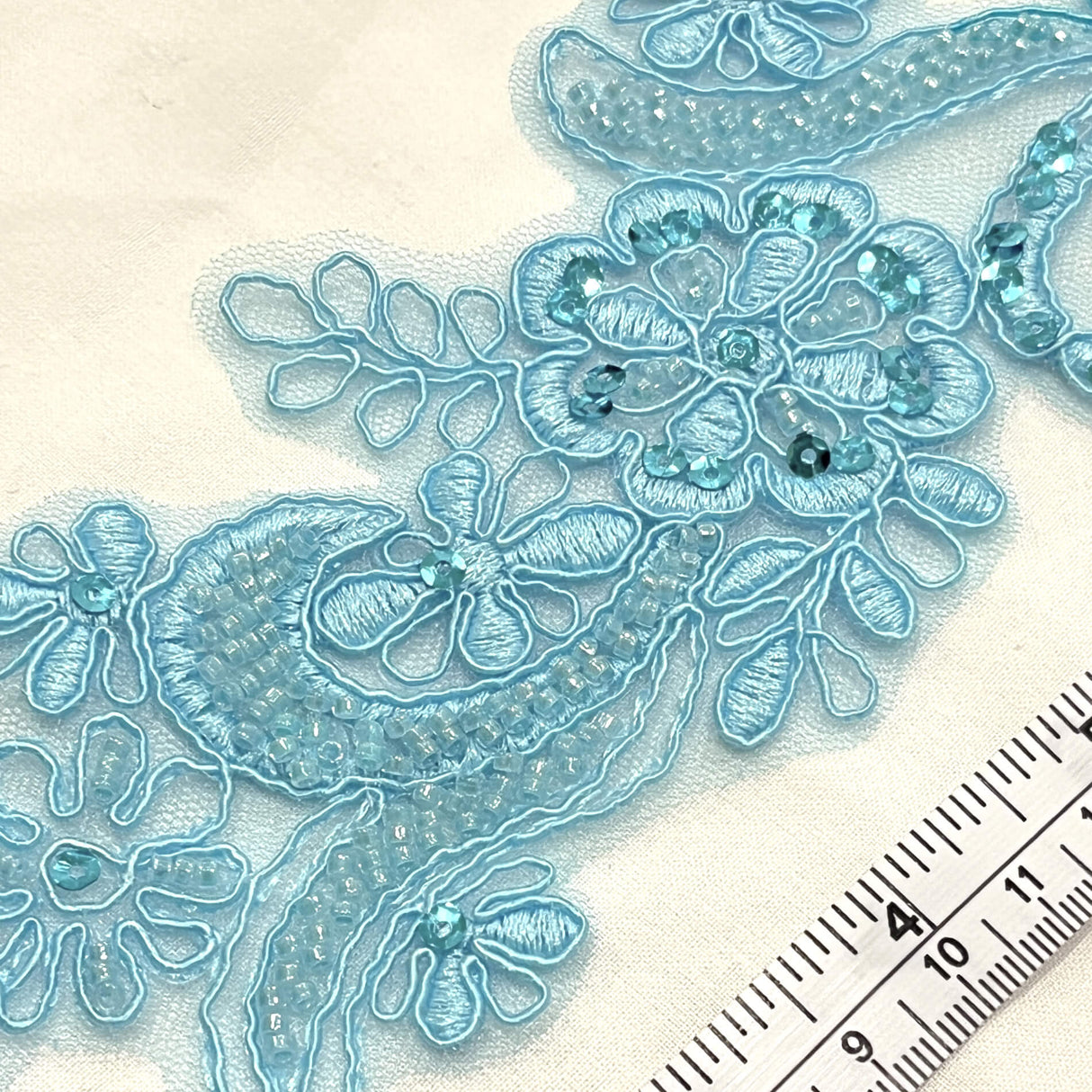 Beaded Corded Floral Lace Applique