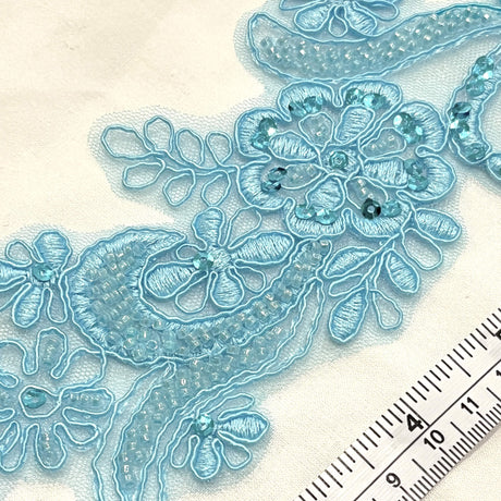 Beaded Corded Floral Lace Applique Pair