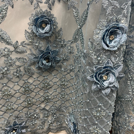 Beaded 3D Floral Lace Fabric