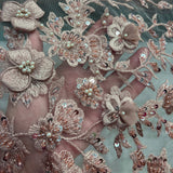 Beaded 3D Floral Lace Fabric Off White