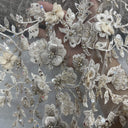 Beaded 3D Floral Lace Fabric Off White