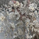 Beaded 3D Floral Lace Fabric Off White