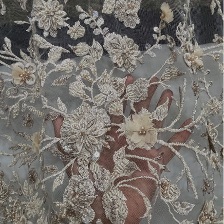 Beaded 3D Floral Lace Fabric