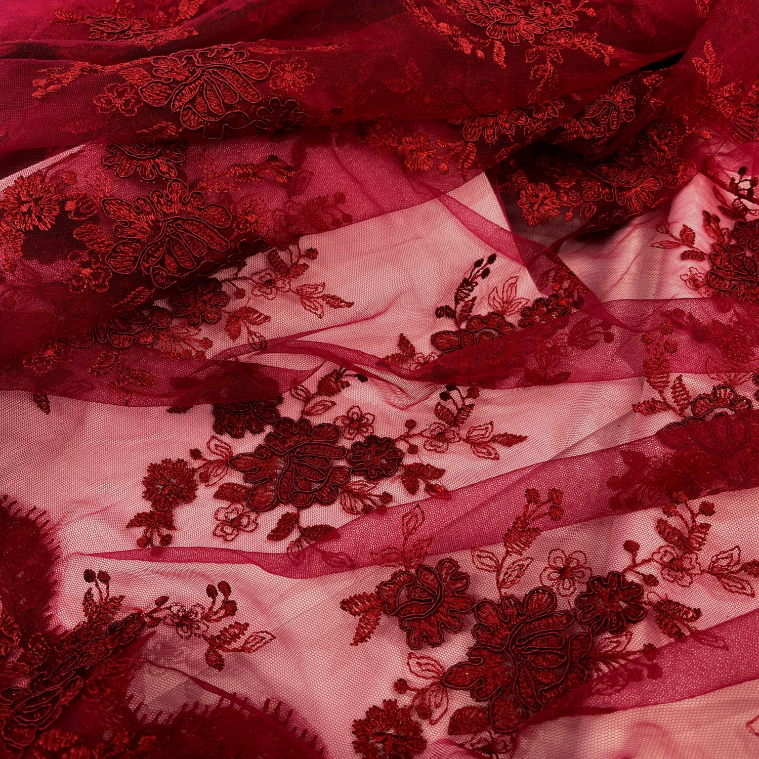 Corded Bridal Lace Fabric on Polyester Net Mesh
