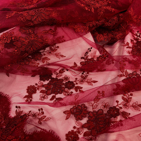 Corded Bridal Lace Fabric on Polyester Net Mesh