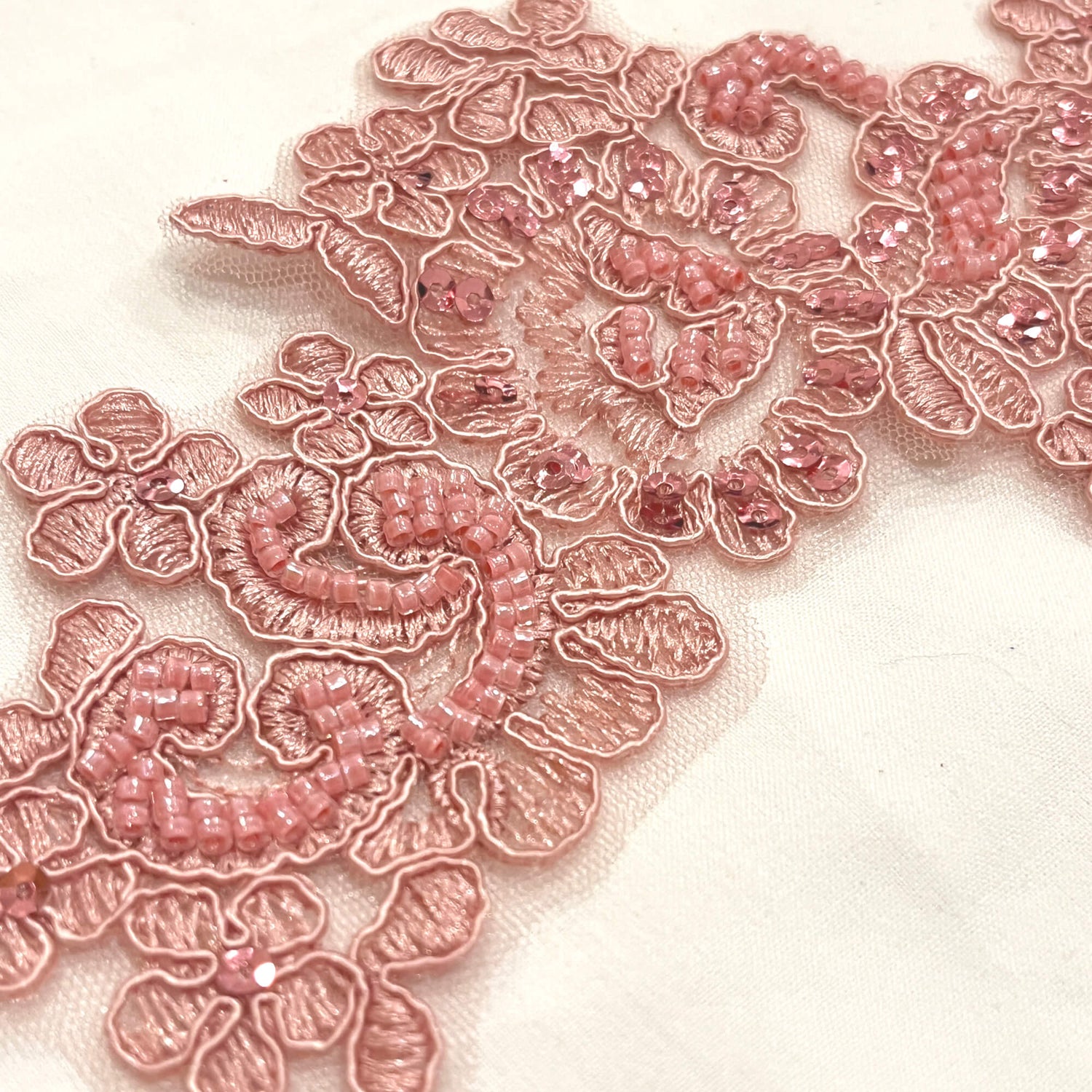 Beaded Corded Floral Lace Applique Pair