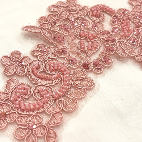 Beaded Corded Floral Lace Applique Pair