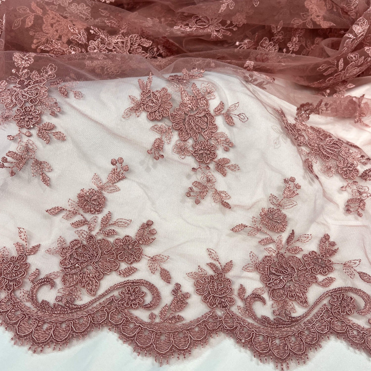 Corded Bridal Lace Fabric on Polyester Net Mesh