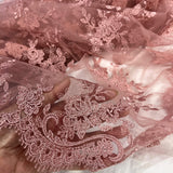 Corded Bridal Lace Fabric - Embroidered Polyester Net Mesh, 56" Width (1 Yard)