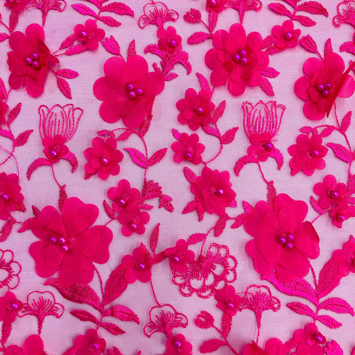 Beaded 3D Floral Lace Fabric