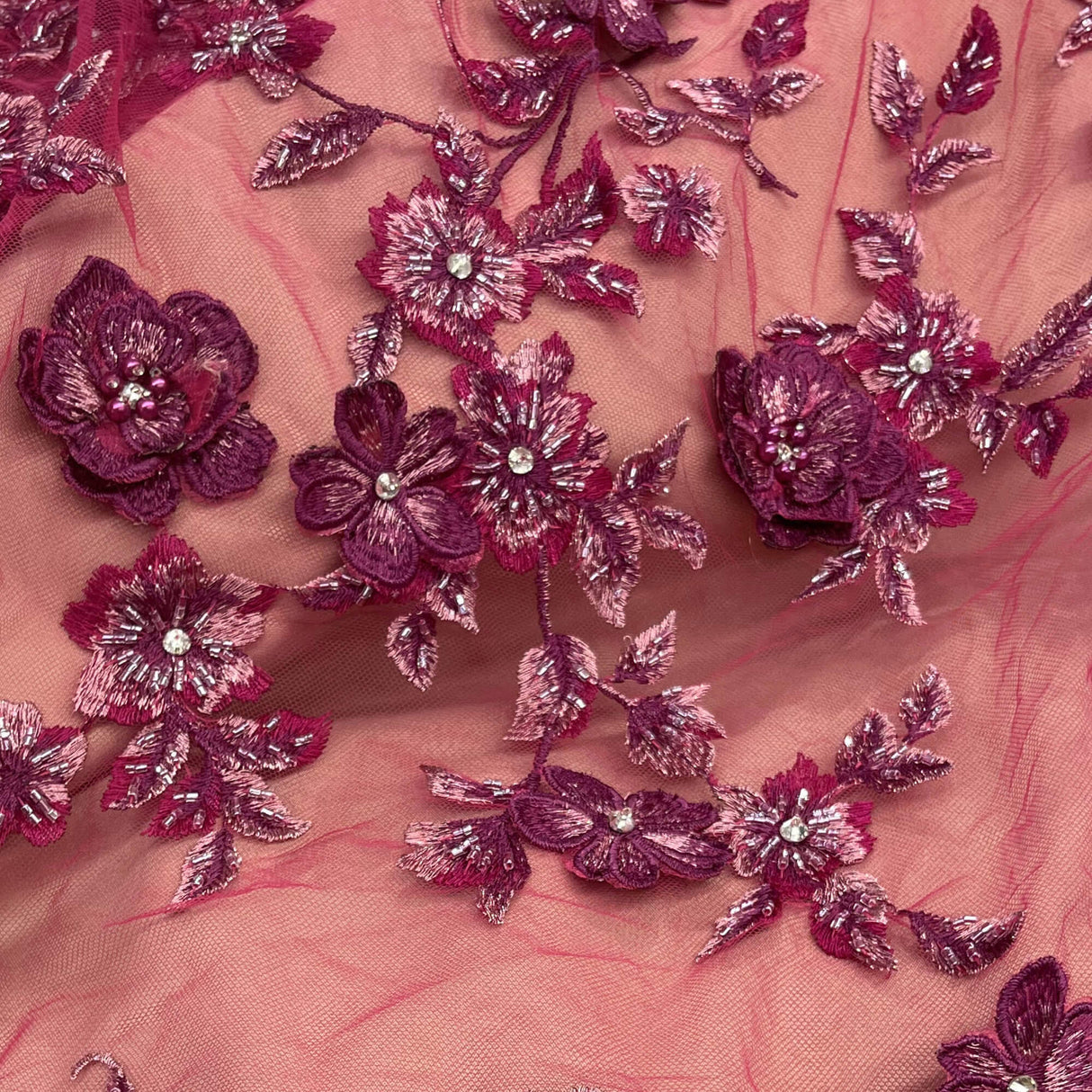 3D Beaded Floral Lace Fabric