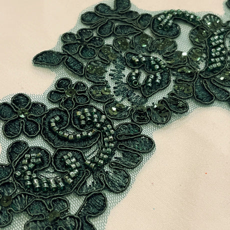 Beaded Corded Floral Lace Applique Pair