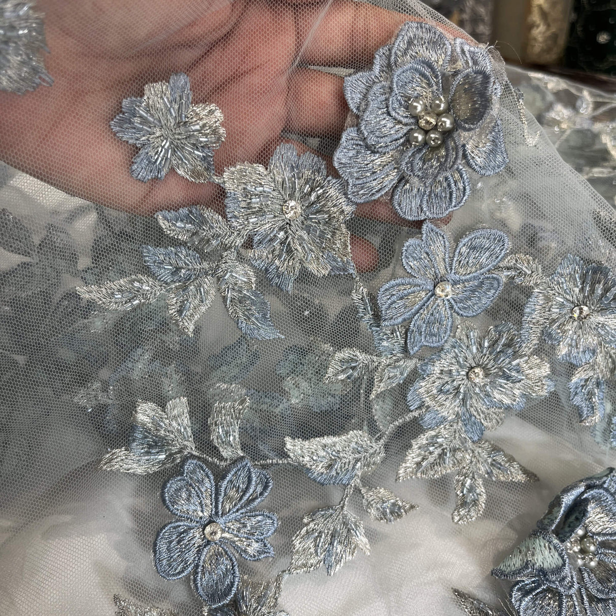 3D Beaded Floral Lace Fabric