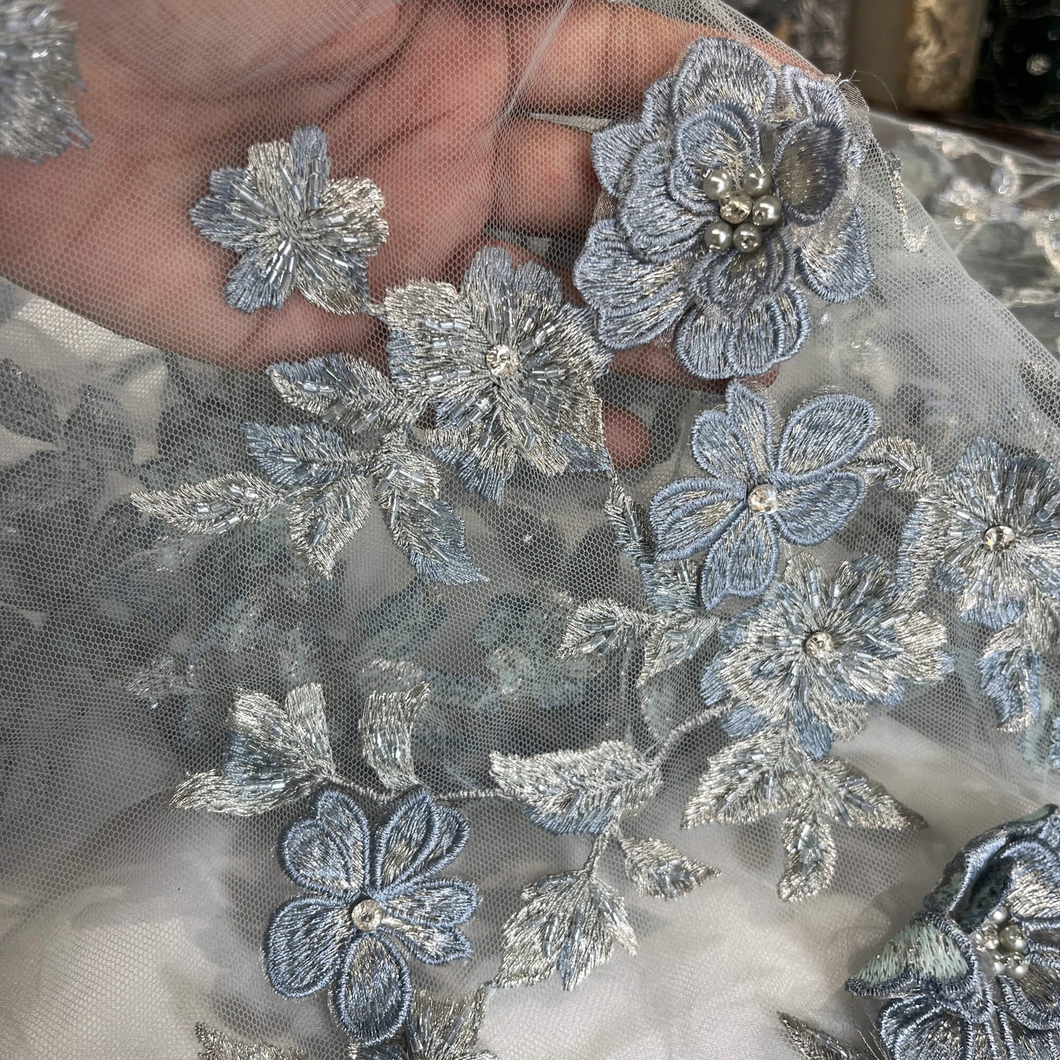 3D Beaded Floral Lace Fabric