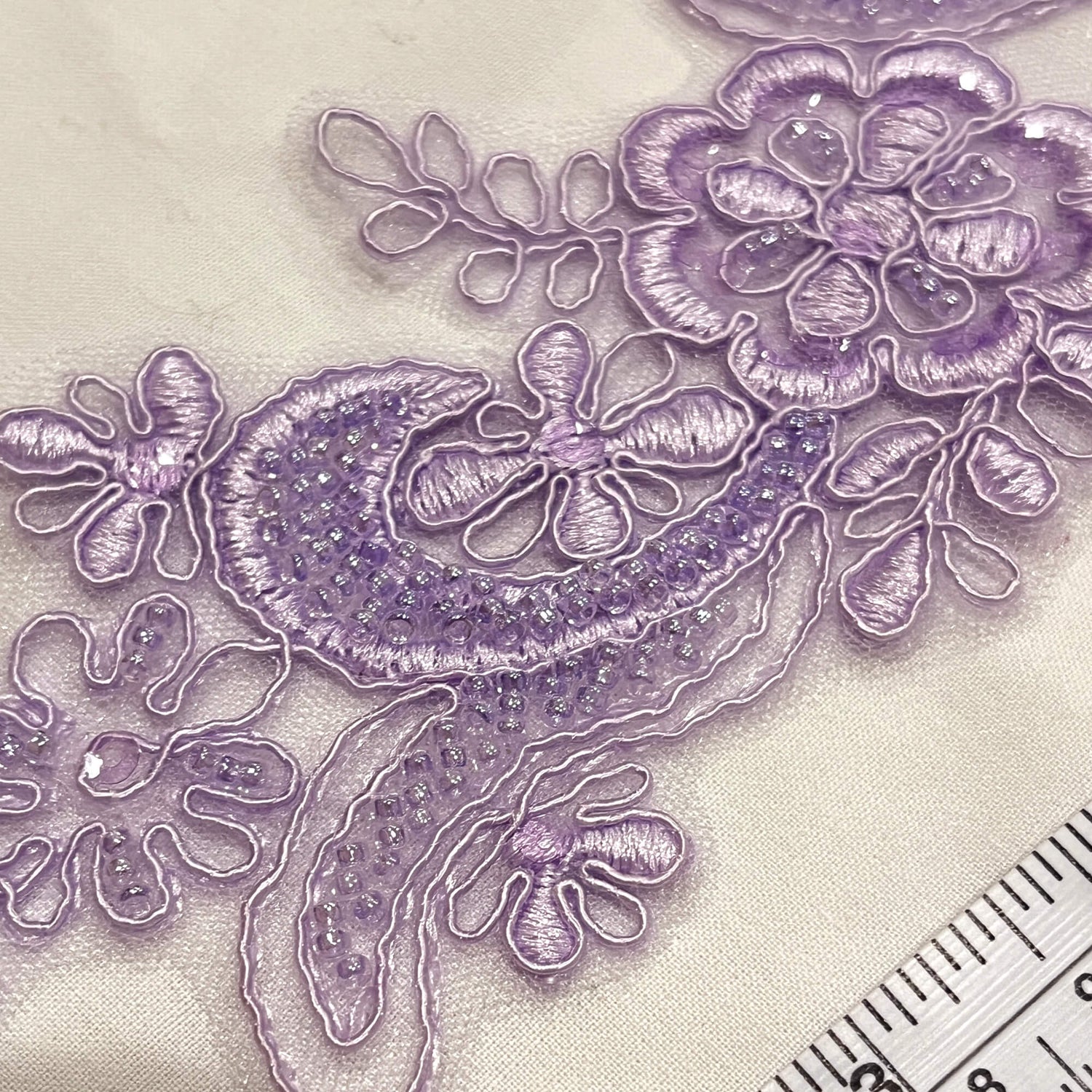 Beaded Corded Floral Lace Applique