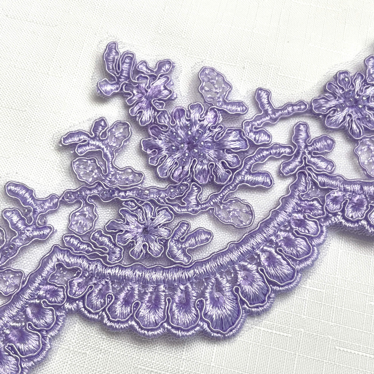 Embroidered Floral Beaded Lace Trim