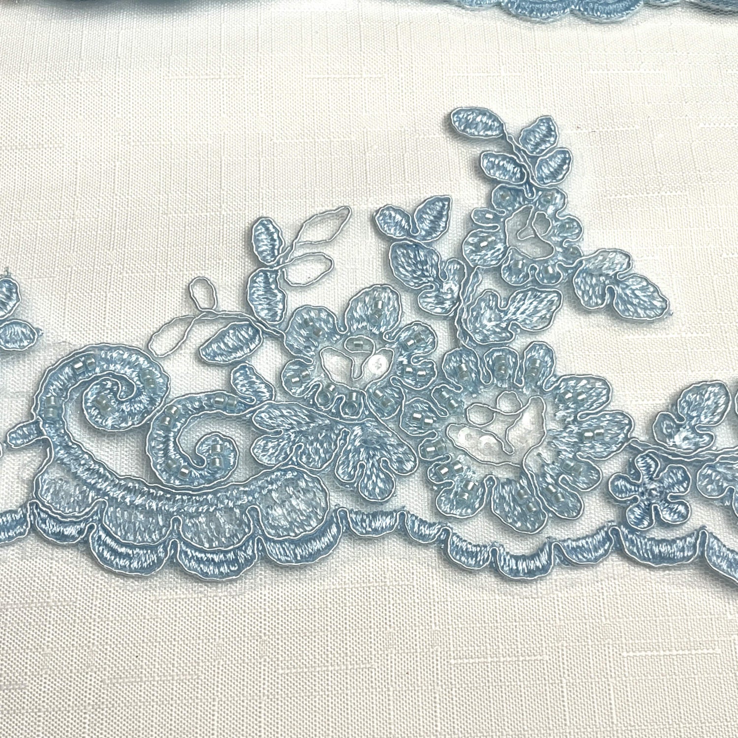 Beaded Corded Lace Trim on Polyester Net Mesh
