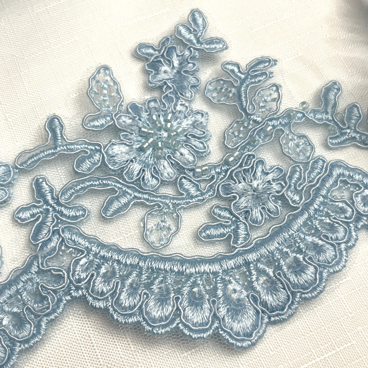 Embroidered Floral Beaded Lace Trim